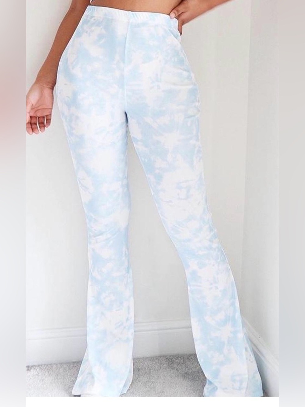 PrettyLittleThing Pale Blue Tie-Dye Flare Leg Pants Size 8